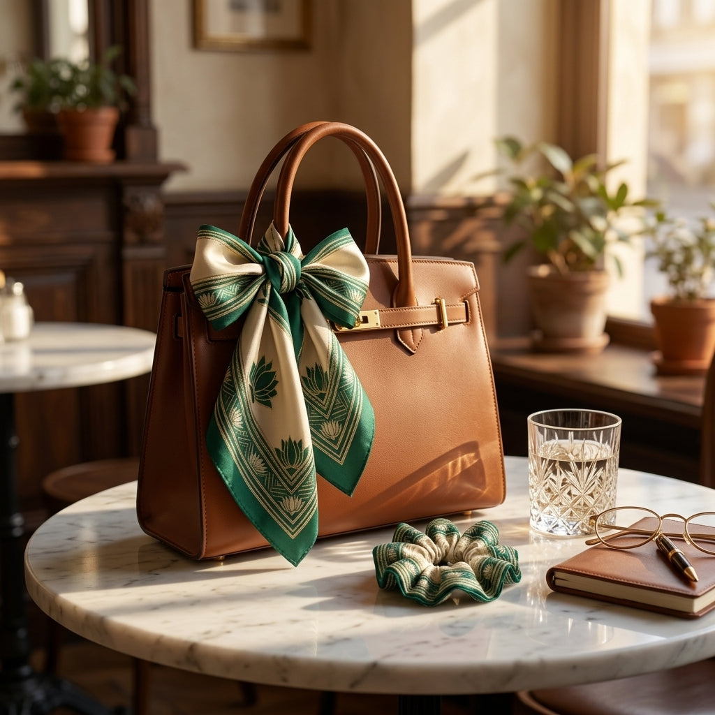 Luxury Silk Gift Set: Imperial Emerald Green Silk Square Scarf & Matching 100% Mulberry Silk Scrunchie
