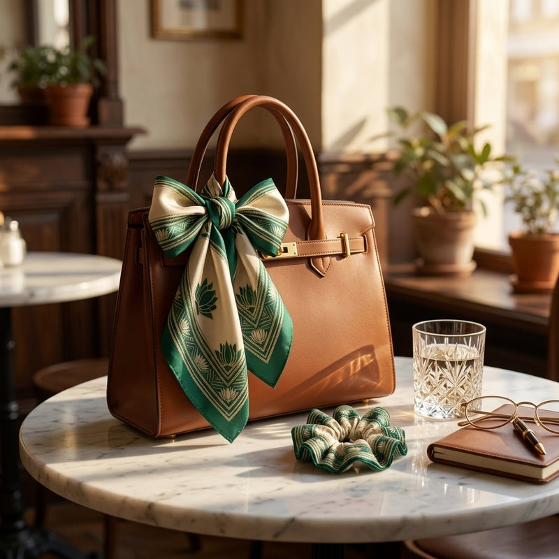 Luxury Silk Gift Set: Imperial Emerald Green Silk Square Scarf & Matching 100% Mulberry Silk Scrunchie